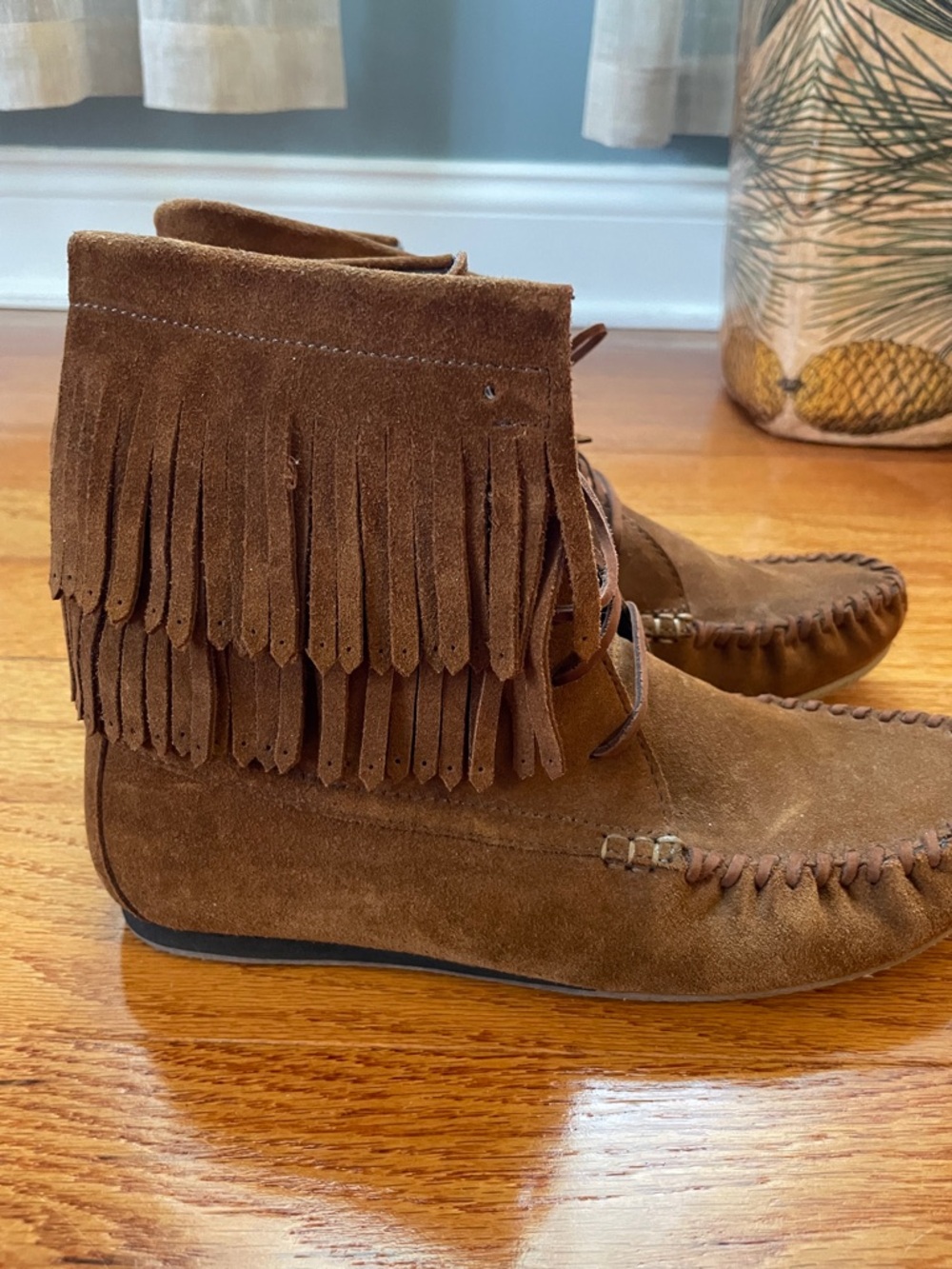 Fringed Suede Flat Moccasin Ankle Boots Boho Western Festival Summer Size 38 / 7 - Picture 5 of 10